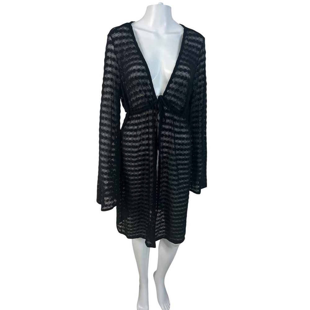 Jantzen Black Crochet Sheer Swim Cover Up Bell Sleeve Boho Resortwear  Large